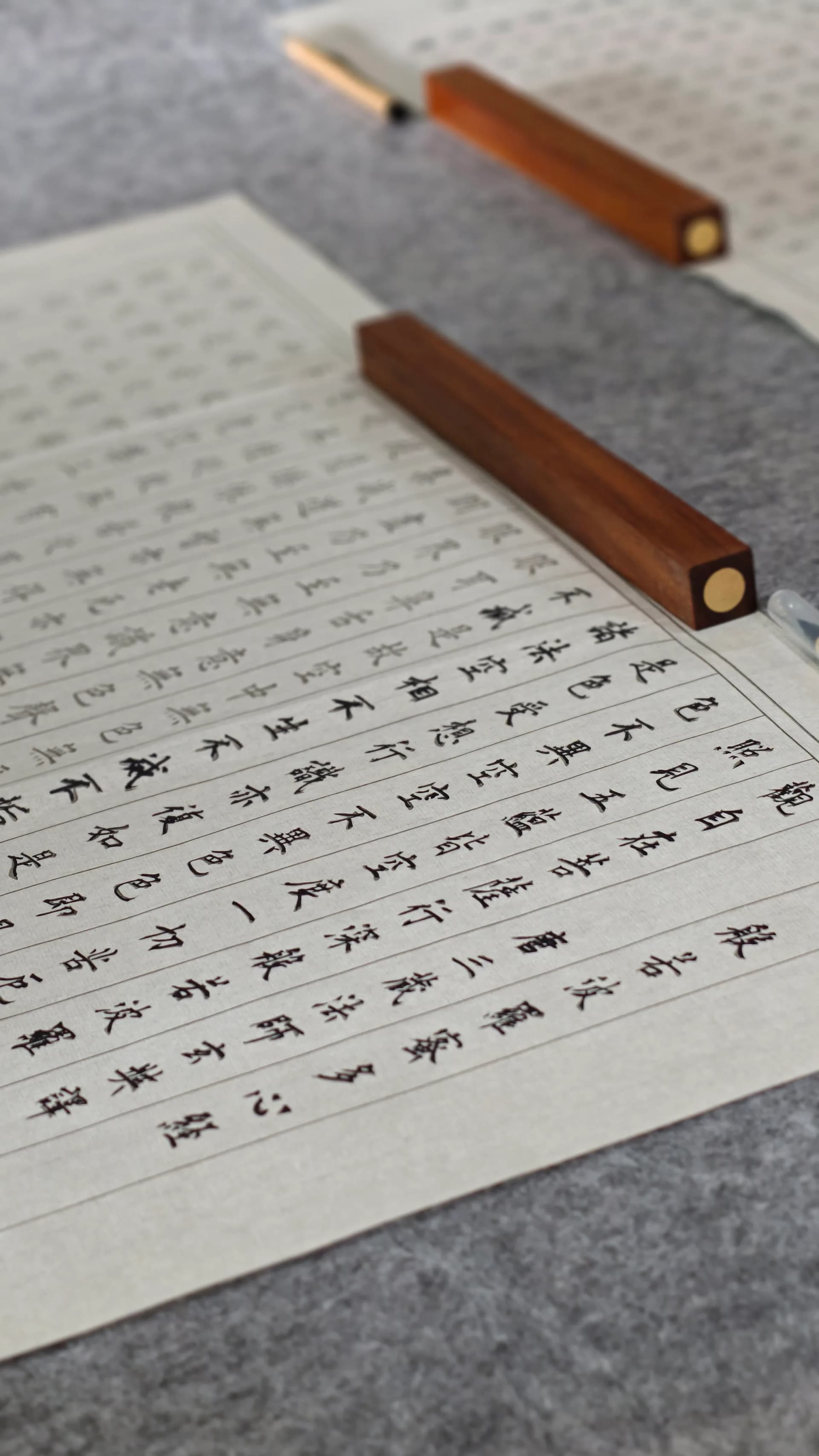 Wooden brushes resting on paper with Chinese characters