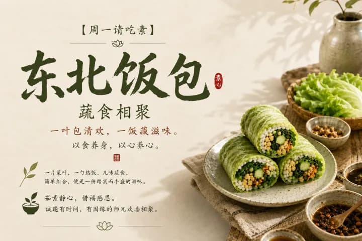 白色陶盘上摆放三个绿色蔬菜卷,配有多个小碗盛装食材和调料
